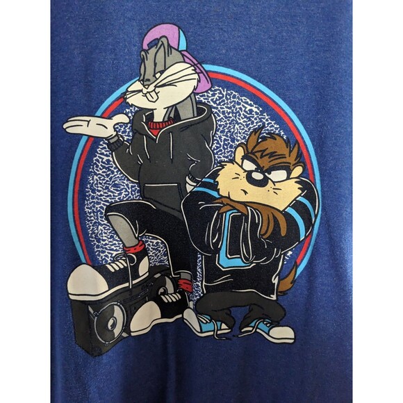 Looney Tunes Bugs Bunny and Taz Blue Graphic Tee Unisex Size Large - Picture 3 of 4